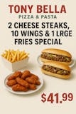 2 Cheese Steaks,10 Wings & 1 Large Fries Special