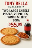 Two Large Cheese Pizzas, 20 Pieces Wings & 2 Liter Soda Special