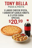 One Large Cheese Pizza, One Order of Garlic Knots & 2 Liter Soda Special