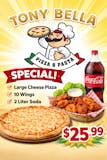 SPECIAL(1): 1 Large Cheese Pizza with 10 Wings & 2L soda