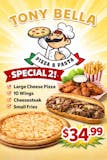 SPECIAL(2): 1 Large Cheese Pizza 10 wings with Cheesesteak & small Fries
