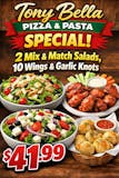 SPECIAL(6): 2 Mix & Match Salads,10 Wings & Garlic Knots