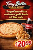 1 Large Cheese Pizza with Order of garlic knots & 2 liter soda