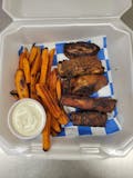 Rib Tip basket with sweet potato fries.