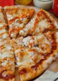 Buffalo Chicken Pizza with Ranch on it.