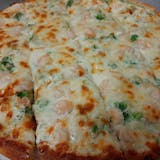 Shrimp Broccoli Alfredo Pizza