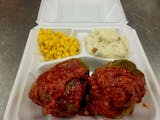 Stuffed Green Peppers Mashed taters and corn