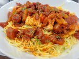 Chicken Cacciatore over angel hair