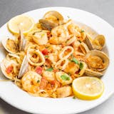 Linguine with Spicy Red Sauce, Scallops & Clams