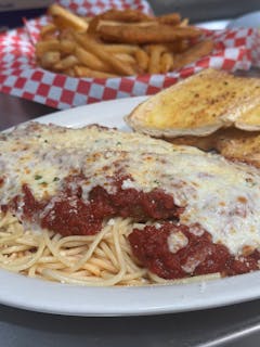 Chicken Parmigiana Over Pasta
