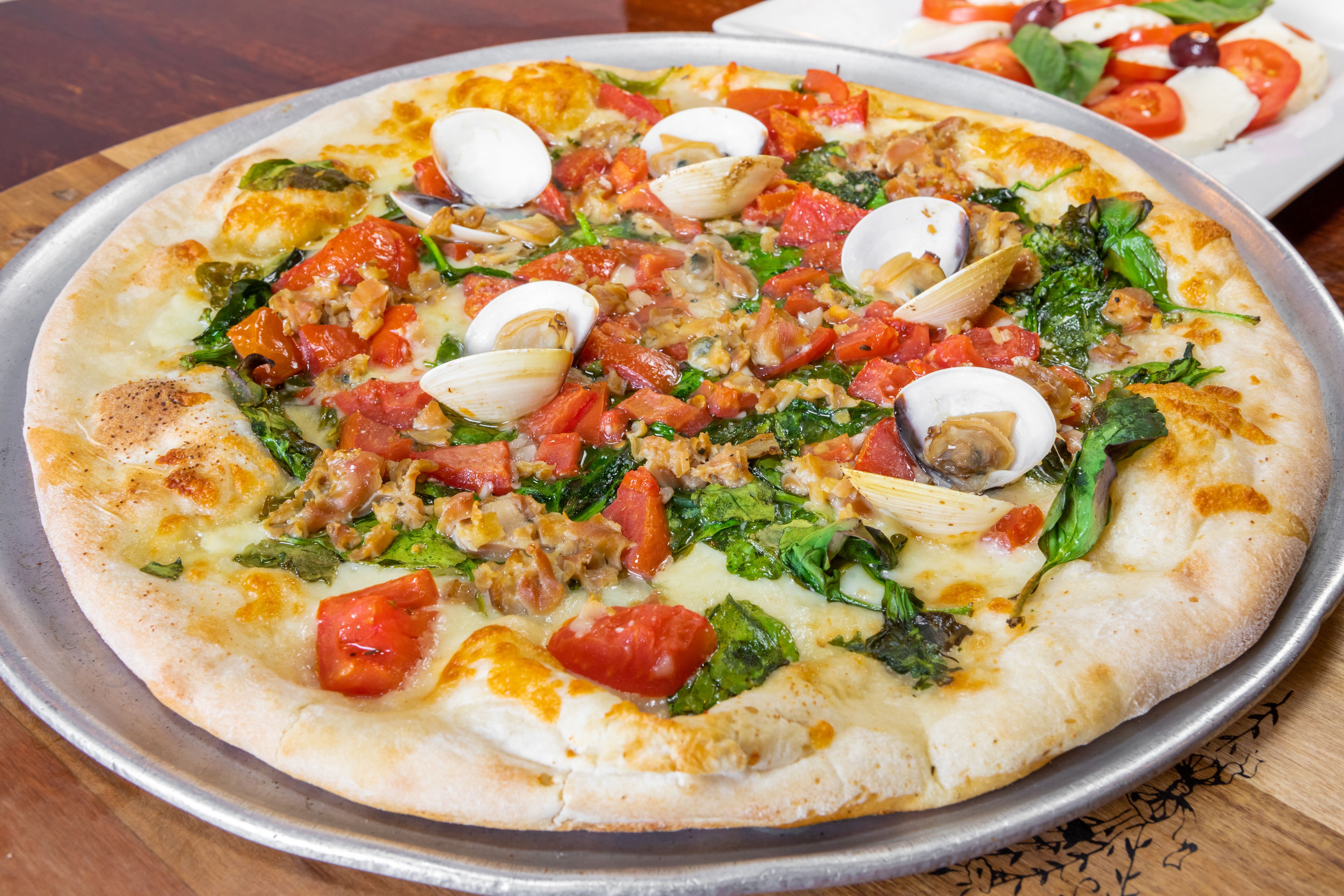 Spinach, Tomato & Clams Pizza