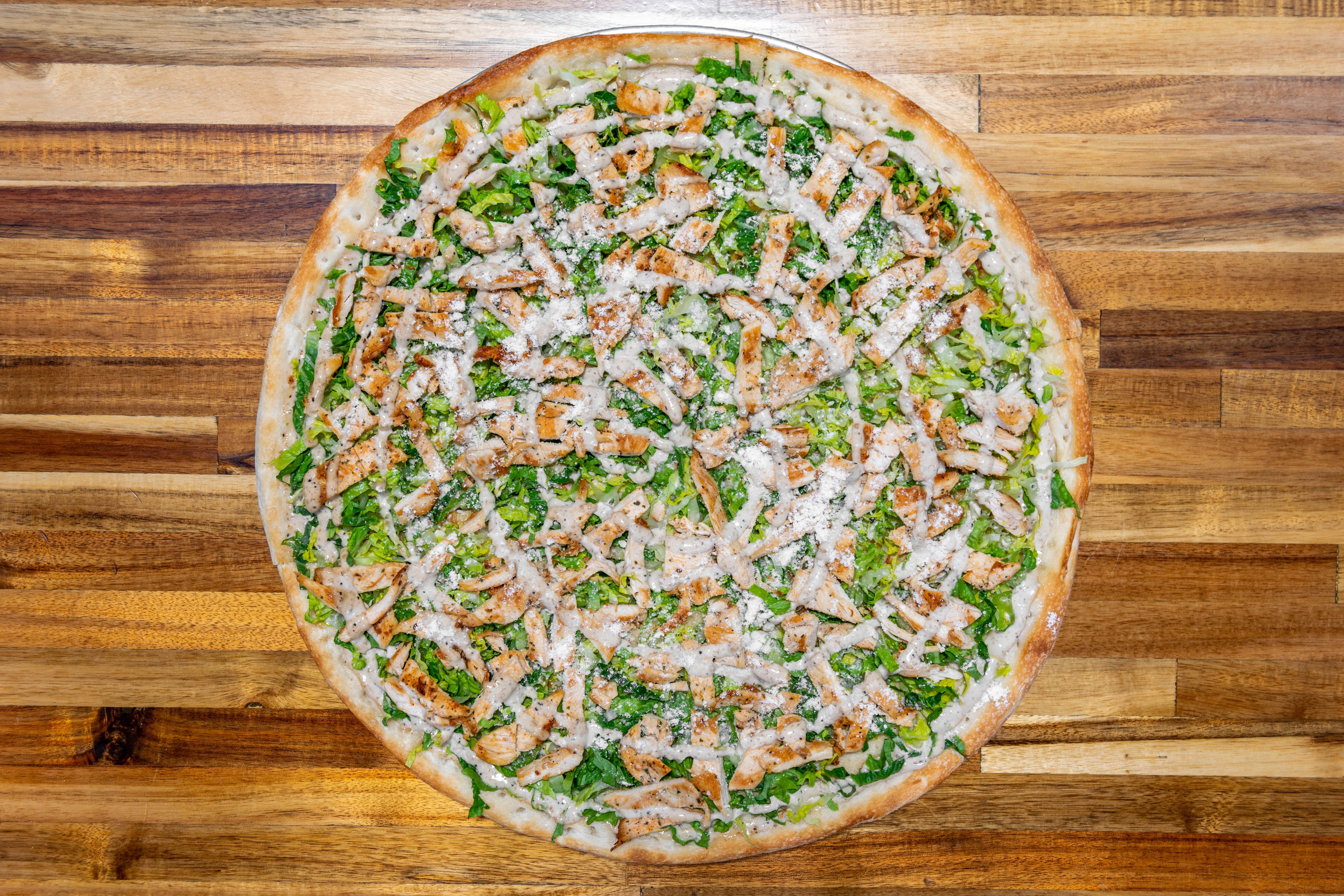 Grilled Chicken Caesar Salad Pizza