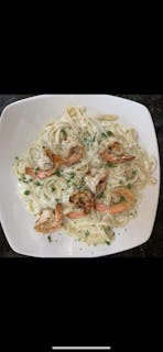 Grilled Shrimp Alfredo over Fettuccine