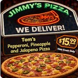 Tom's pepperoni, pineapple and jalapeno Thin crust Pizza