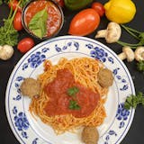 Spaghetti (5-6 people), includes salad, bread, and choice of dessert.