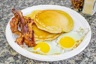 Pancakes with Meat, Egg & Cheese Breakfast