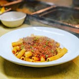 Rigatoni in a Traditional Bolognese Meatsauce with Peas