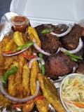Haitian griot with flied plantain and pikliz