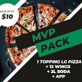 MVP PACK - 1 topping LG Pizza + 12 Wings + 2L Soda + App (Save up to $10)