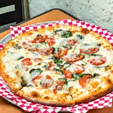 White Pizza with Spinach Tomato & Fresh Garlic