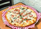 White Pizza with Spinach Tomato & Fresh Garlic