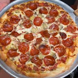 19. Pepperoni, Mushrooms & Bacon Pizza