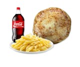 One Large cheese pizza,A pasta dish & 2 Liter of Soda.