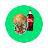 One Large cheese pizza (1) Tossed Salad & 2-Liter of soda.