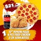 12" Pepperoni Pizza, 6 Pieces Fried buffalo wings & 2-Liter Bottled Soda Special
