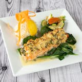 Baked salmon stuffed with crabmeat