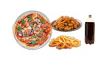 Bundle #3: Md 16" VEGGIE PIE, 10 CHICKEN POPCORN, FRIES or ONION RINGS,  5 LITER SODA,