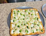 White Sicilian Pizza with Broccoli, Garlic & Tomatoes