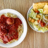 Spaghetti with Meatballs, Salad & Garlic Bread Tuesday Special