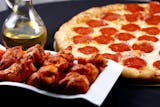 14'' Pizza with One Topping, 12 Wings & Soda Special
