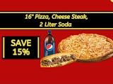 Large 16" Plain Cheese Pizza, Cheese Steak & 2 Liter Soda Special