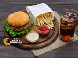 Cheese Burger with Fries and Can Soda