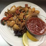 Fried Calamari with Hot Peppers Tossed in Garlic & Oil