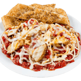 Chicken Parmesan On a bed of Pasta
