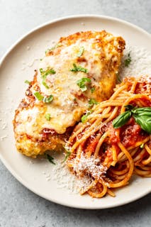 Baked Chicken Parmesan with Spaghetti