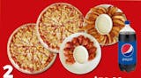 #2 Family Pack Special 2 Medium Pizzas 2 Toppings  Ea. 12 Wings, 1Lb Potato Wedges, & 2 Liter Soda.