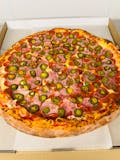 Pepperoni, Canadian Bacon, Jalapenos, Pineapple Pizza