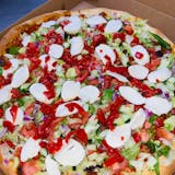 Salad Pizza with Roasted Peppers & Fresh Mozzarella