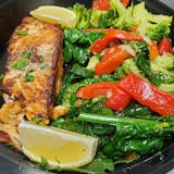 4. Salmon  Special over broccoli & spinach & roasted red pepper