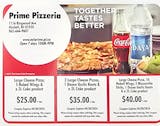 $40 - LARGE CHEESE PIZZA, 10 NAKED WINGS, 5 MOZZ STICKS, 1 DZ GARLIC KNOTS & 2L COKE