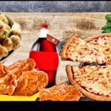 EVERY OCCASION COMBO#1- 1 LARGE  CHEESE PIE, 6 PCS BAFFALO WINGS, 6 GARLIC KNOTS & 2 LITER SODA.