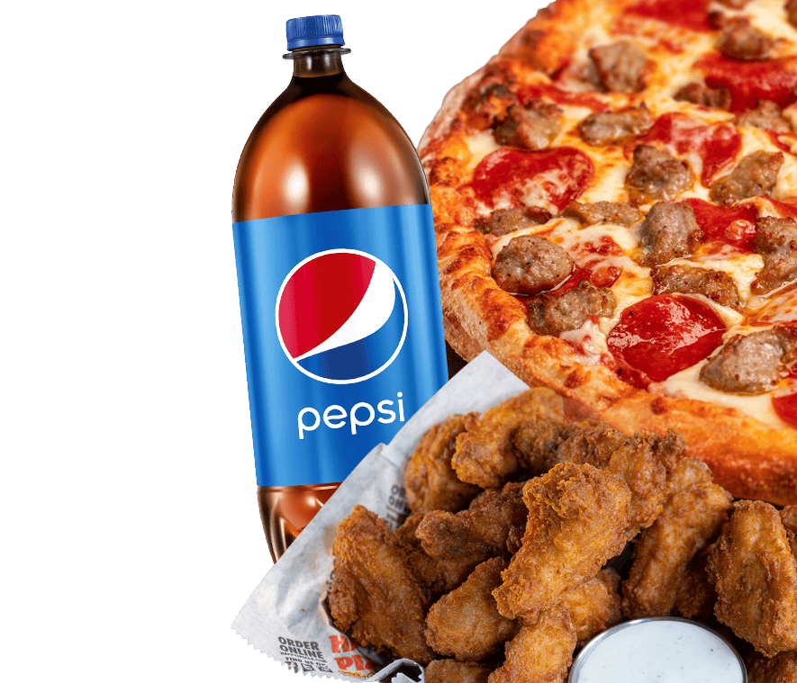 Large 2 Topping, 10 Wings & 2 Liter Soda