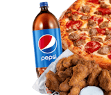 Large 2 Topping, 10 Wings & 2 Liter Soda