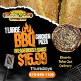 Large BBQ Chicken Pizza with Breadsticks & Sauce Thursday Special