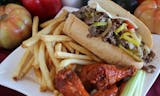 #7 - 2 Philly Cheese Steaks with Everything, 15 Chicken Wings, Large Fries & 2 12oz Soda Special