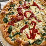 Chicken, Spinach, & Roasted Red Pizza